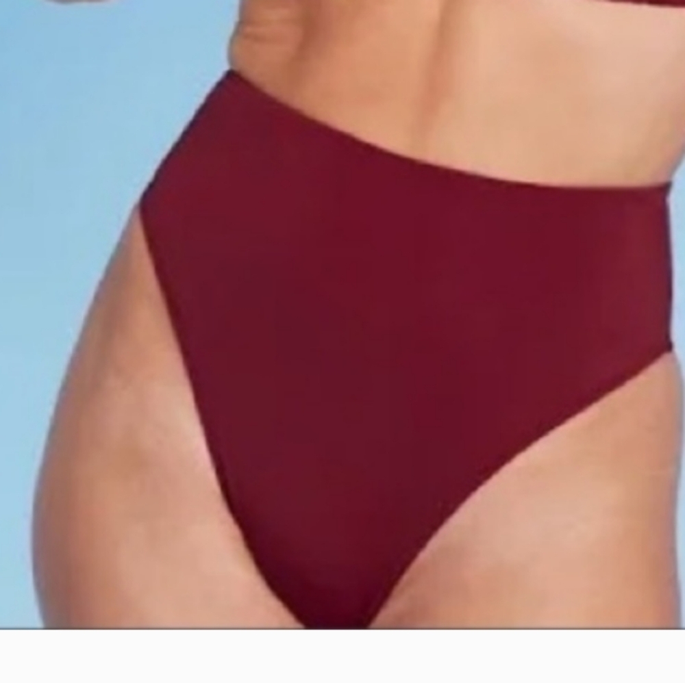 Burgundy High Waist High Leg Bikini Bottom.
